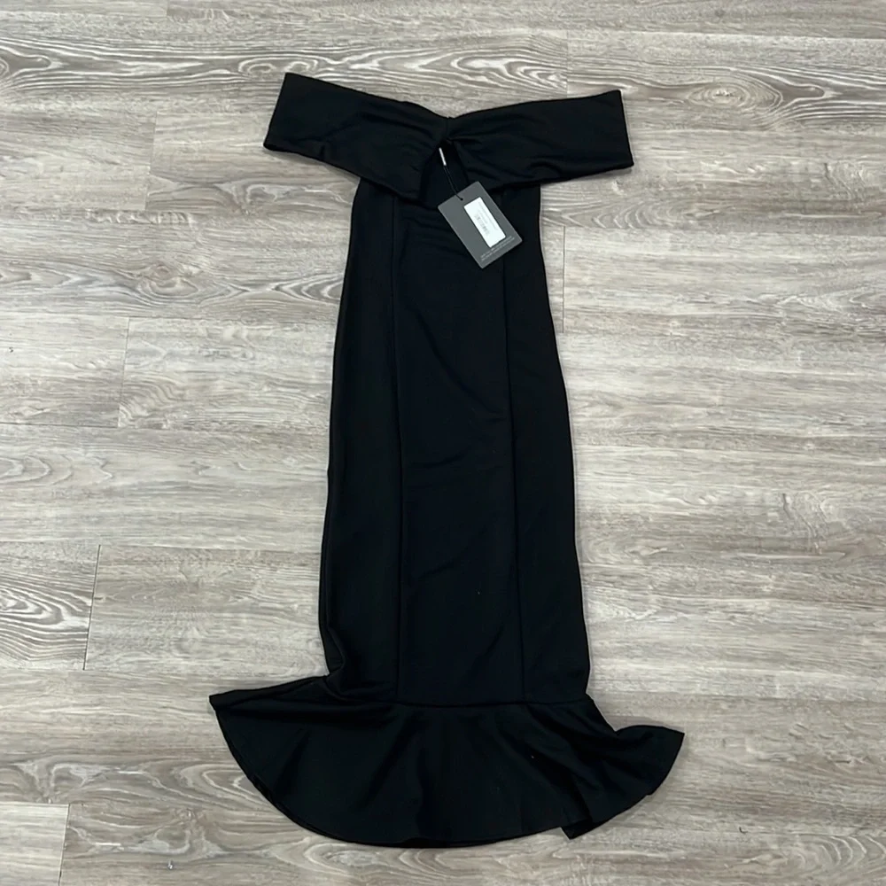 Pretty little thing black Bardot frill hem midi dress - Picture 4 of 8